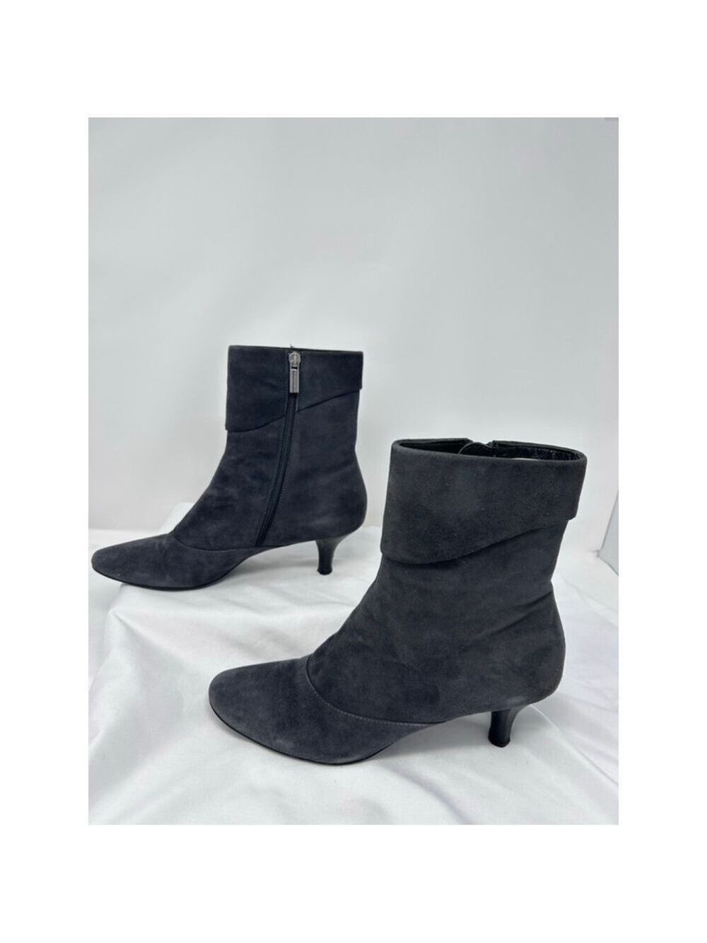 Aquatalia Grey Suede Ankle Boots Booties Leopard Lined Women’s 9 Made in Italy